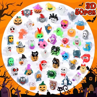 Nucifer 50 Pcs Halloween Treats Light Up Rings Toys Bulk 3D LED Flashing Glow In The Dark Rings Party Supplies Prizes Non Candy Treats Halloween Party Favors Gifts Toys Kids Adults Goodie Bag Stuffers - Image 6