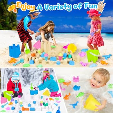 REZUCREY Beach Toys for Kids Toddlers, Sand Castle Toys with 4 Sand Bucket and Shovels, Mesh Bag & Molds, Ice Cream Travel Sandbox for Beach Sandbox for Toddlers Kids Baby Boys Girls Age 3-10 - Image 6