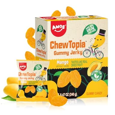 Amos ChewTopia Mango Gummy Jerky – Vegan Chewy Fruit Snack, Tastes Like Real Dried Mango, Soft & Chewy Gummy Candy, 8.47oz Box (Approx. 9 Shareable Packs) - Image 1