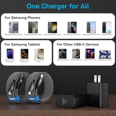 45W Super Fast Charger Type C, [2 Pack] 45 Watt USB-C Charger PD/PPS Wall Charging Block for Samsung Galaxy S25 Ultra/S25+/S25/S24/S23 Ultra/S23+/S22 Ultra/S22+/S20 Ultra, Tab S8(with 2X 6.6ft Cable) - Image 5