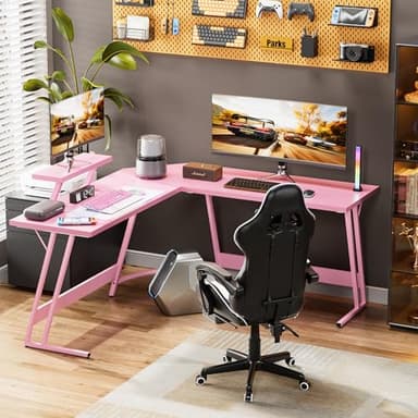 Homall Pink L Shaped Gaming Desk Computer Corner PC Desk Table with Large Monitor Stand for Home Office Studying Writing Workstation, Gift for Girls and Women (Pink, 51 Inch) - Image 8