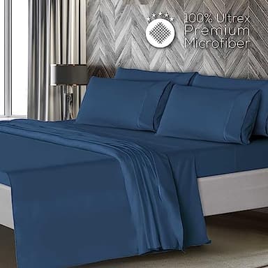 Mueller UltraTemp King Size Sheets Set – 6 Piece Premium Bedding, Silky Soft 1800 Thread Count, Cooling, Deep Pocket up to 16", Breathable Heat Transfer, Wrinkle-Resistant & Hypoallergenic, Navy - Image 3