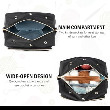 EXLIFBAG Crochet Bag, Yarn Storage Organizer with Adjustable Shoulder Straps, Yarn Bag for Crochet Accessories, Knitting Needles & Crochet Hooks - Image 4