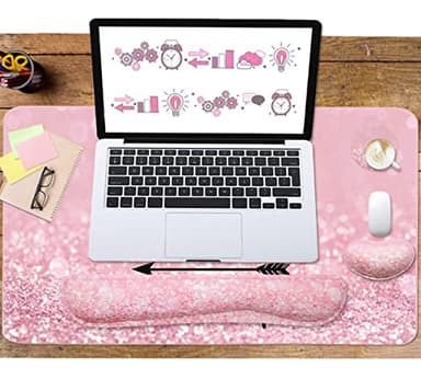 Keyboard Mouse Pad Set, Extended Mouse Pad+Keyboard Wrist Rest Support, Memory Foam Ergonomic Easy Typing, 3Pcs (35.4×15.7 in) Desk Pad Set for Home Office Study Game - Pink Stay Positive - Image 7
