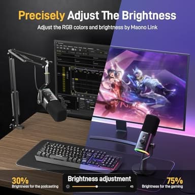 MAONO XLR/USB Gaming Microphone Kit: Dynamic PC Mic for Streaming Podcasting, Software Support, Mute Button, Gain Control, RGB Computer Mic with Boom Arm Stand, for Recording, PS4/PS5, PD100XS Black - Image 5