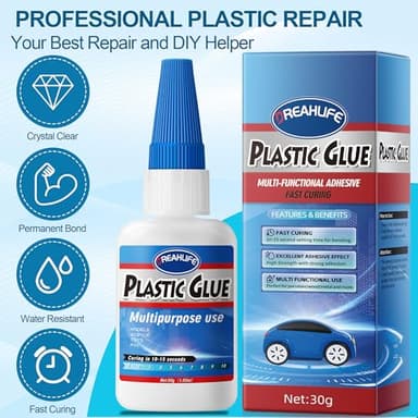 Super Glue for Plastic Repair, 30g Plastic Glue Strong Adhesive, Heavy Duty Glue for Acrylic, PLA, Toys, Car, Acrylic, ABS, PVC, Tube, DIY Kits, Vinyl, Nylon - Image 4