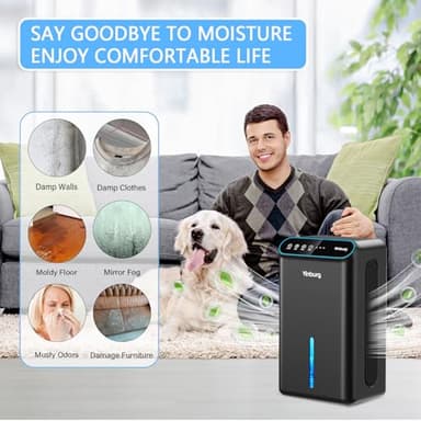 Dehumidifier for Home, Dehumidifier for Basement with 85 OZ Big Water Tank, (800 sq.ft.) Small Dehumidifier with Drain Hose for Bedroom Bathroom with Auto Shut Off, Timer, 7 Colors LED (Black) - Image 7