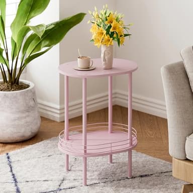 DGSANDGO Small Round Side Table,Bedside Table with Storage, Morden Round Nightstand, Samll Side Table for Living Room，Bathroom，Bedroom, Nursery, Laundry, Pink - Image 3