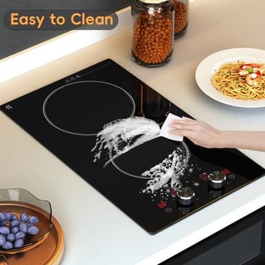 Zarbaco 2 Burner Electric Cooktop 220-240V, 3000W Radiant Electric Stove Top with Built-in Design, 12 inch Knob Control Ceramic Cooktop with Safety Lock, 9 Level Power, Timer - Hard Wire - Image 6