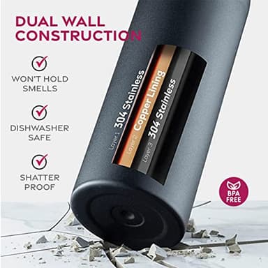 FineDine 25 Oz Insulated Water Bottle with Straw - Triple Walled Stainless Steel Metal Bottle W/ 3 Leak Proof Lids - For Travel, School, Sports, Gym/Men, Women & Kids - Inky Raven Black - Image 5