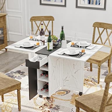 3imothrix Folding Dining Table, Dinner Table with Drawer and Storage and Shelves, Space Saving Dining Table with 6 Wheels, Kitchen Table for Small Spaces (Black) - Image 9