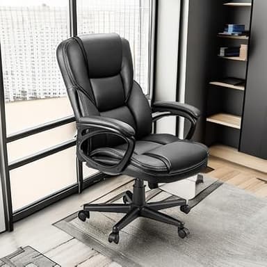 Furmax Office Executive Chair High Back Adjustable Managerial Home Desk Chair, Swivel Computer PU Leather Chair with Lumbar Support (Black) - Image 6