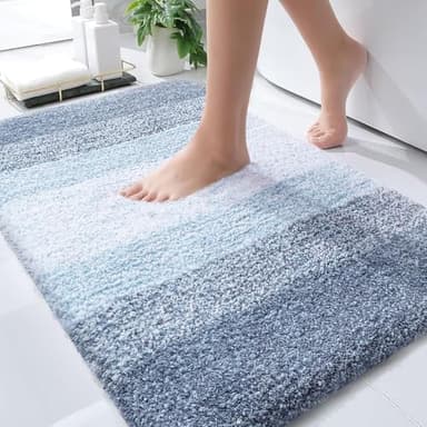 OLANLY Bathroom Rug Mat 30x20, Extra Soft and Absorbent Microfiber Bath Rugs, Non-Slip Plush Shaggy Bath Carpet, Machine Wash Dry, Bath Mats for Bathroom Floor, Tub and Shower, Blue - Image 1