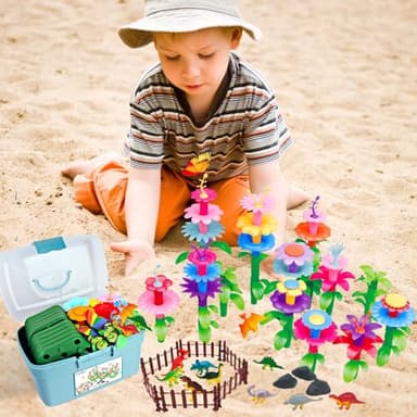 Leetous Birthday Toys Gifts for Toddlers Boys Girls Age 2 3 4 5 6,167 PCS Dinosaur Flower Garden Building Blocks,STEM Fine Motor Skill Stacking Games, Birthday Gifts for Preschool Kids 2+ Years Old - Image 4