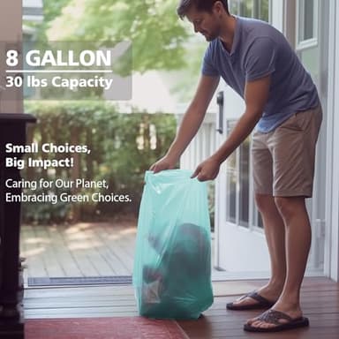 Biodegradable 8 Gallon Trash Bags, AYOTEE Garbage Bags 8 gallon, Compostable Medium Trash Bag, Unscented Leak Proof Bag for Office, Home, Bathroom, Bedroom, Car, Kitchen, Pet(Green) - Image 9