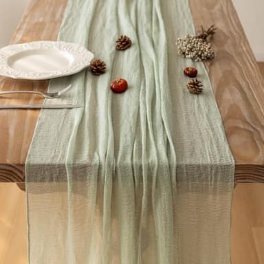 Keketoarrange Sage Green Table Runner Cheesecloth 120 Inch 10 FT Rustic Boho Cheese Cloth Table Runner for Wedding Baby Shower Bridal Shower Sheer Gauze Centerpiece Home Decorations - Image 4