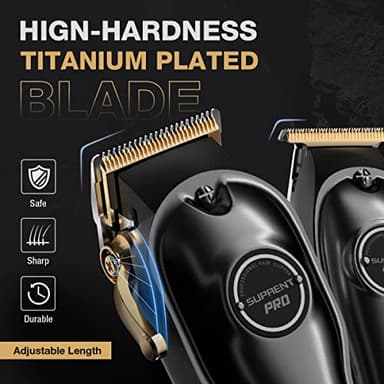 SUPRENT PRO Professional Hair Clippers for Men- Hair Cutting Kit & Zero Gap T-Blade Trimmer Combo- Cordless Barber Clipper Set with LED Display for Mens Gifts(Black) - Image 4