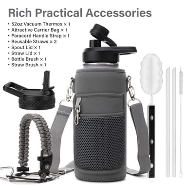 DYSANKY Insulated Water Bottle | Thickened Stainless Steel Vacuum Metal | Portable Sports Water Jug for Gym and Hiking with Straw, Carrier Bag, Handle Strap | BPA-Free 32 oz - Image 2