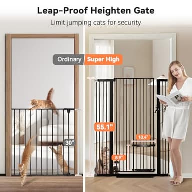 COMOMY 55.1" Extra Tall Pet Gate for Cats, 29.5-40.6" Extra Wide Cat Gate with Adjustable Cat Door, Pressure Mounted Easy Walk Through Pet Gate with Door for Stairs, Doorways, Kitchen(Black) - Image 2