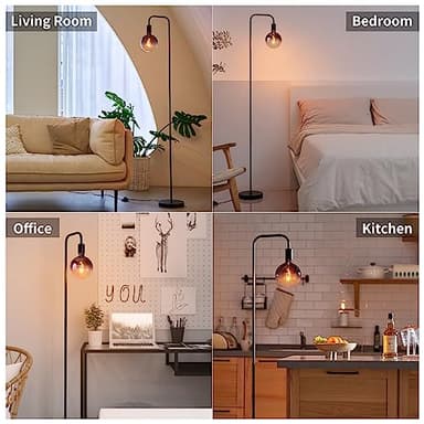 ONEWISH Floor Lamp for Living Room - Minimalist Industrial Standing Lamp with Modern LED Bulb, Globe Black Clear Glass 6", 1800K Warm Ambiant Lighting Decorative Tall Floor Lamp for Bedroom Office - Image 6