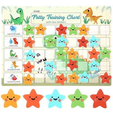 Potty Training Chart for Toddlers with 40 Large Reusable Magnetic Star Stickers, Interactive Reward Chart for Toilet Training (Dinosaur) - Image 1