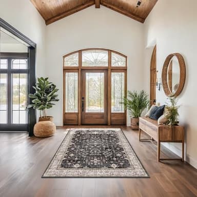 Black Boho Living Room Rug 5x7, Washable Dark Vintage Moody Low Pile Non Slip Carpet for Bedroom, Dinning Room, Office, Farmhouse, Retro Area Rug Indoor Decor (5x7 Black/Multi) - Image 8