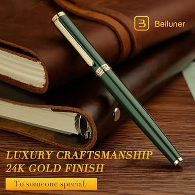 BEILUNER Luxury Rollerball Pen, Stunning Green Lacquer with 24K Gold Trim,Noble and Elegant Designs,Schneider Ink Refill, Best Gift Set for Men & Women, Refillable, Executive Writing, Nice Pens - Image 5