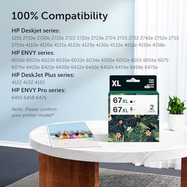 67XL Printer Ink Replacement for HP 67 Ink cartridges Black/Color Combo Pack Remanufactured for DeskJet 2700 2700e 2755e 2755 4155e Envy 6055e 6055 6000 6400 6455e 6475 6452 6458 (2 Packs) - Image 2