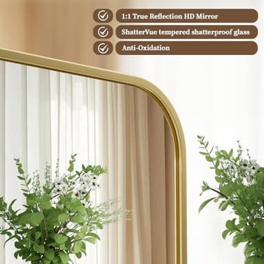 BEAUTYPEAK Gold Rectangular Bathroom Mirror - 30" x 40" Wall Mounted Aluminum Alloy Frame Mirror with Rounded Corners for Bedroom Living Room, Horizontal or Vertical - Image 2