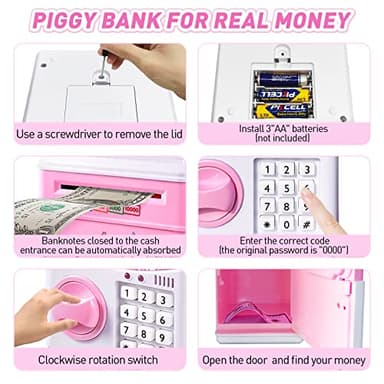 JUNEU Unicorn Piggy Bank for Kids, 4 5 6 7 8 Year Old Girl Gift, Electronic Money Saving Box for Kids, Mini ATM Coin Bank, Girls Birthday Gifts, Toys for Girl, Cool Stuff, Early Ideas - Image 4