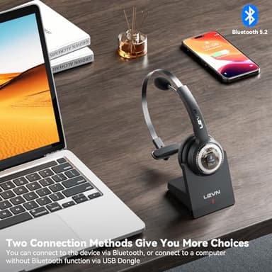 LEVN Wireless Headset with Mic for Work, Wireless Headphones with Mic (AI Noise Cancellation) & Charging Base, 45 Hours Talk Time, Perfect for Work from Home/Office/Call Center/PC/Laptop/Zoom, Black - Image 3