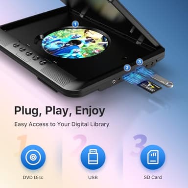 OTIC 10.1" Dual Car DVD Players Portable Screen Headrest Video Player with Remote, 5 Hours Rechargeable Battery, Last Memory, DVD Player for Car Support USB/SD Card - Image 7