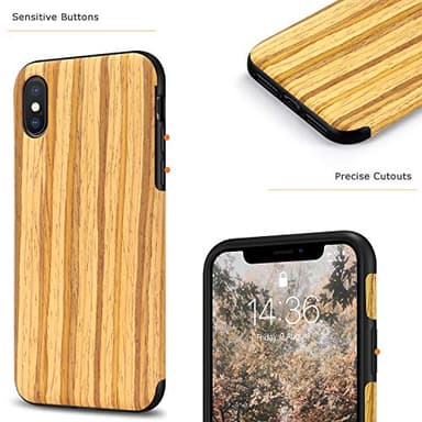 Tasikar Compatible with iPhone Xs & iPhone X Slim Case, Wood Grain Design, Easy Grip, Wireless Charging Compatible, Teak - Image 4