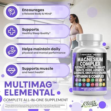 Clean Nutraceuticals Magnesium Complex with Magnesium Glycinate Citrate Malate Oxide Taurate Aspartate Orotate & Mag Chloride, Zinc Copper Manganese & Vitamin C B1 B2 B6 B12 Complex - 1Pack - Image 5