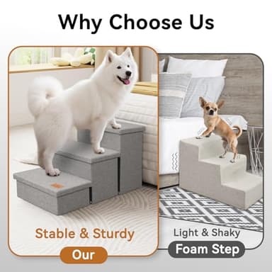 Zerbuger Wider Dog Stairs with Storage 18" H, 3-Step Sturdy Dog Steps for Large/Medium/Small Older Senior Dogs Cats, Folding Pet Stairs Climbing Bed or Couch, Arthritis-Friendly (Gray, No Condo) - Image 5
