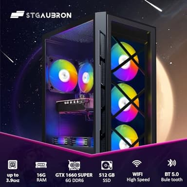 STGAubron Gaming PC Computer Desktop, Intel Core i7 up to 3.9G, GeForce GTX 1660 Super 6G, 16G RAM, 512G SSD, 600M WiFi, BT 5.0, RGB Fan x6, Windows 11 Home - Image 3
