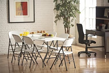 Cosco 6ft Fold-in-Half Blow Molded Folding Table, Indoor/Outdoor, Comfort Handle, Lightweight Plastic Construction - White - Image 2