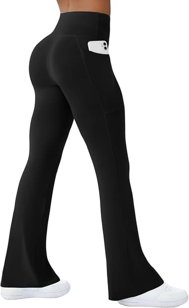Womens Yoga Pants with Pockets High Waisted Flare Leggings Bell Bottom Yoga Dress Pants Seamless Bootcut Pants - Image 1