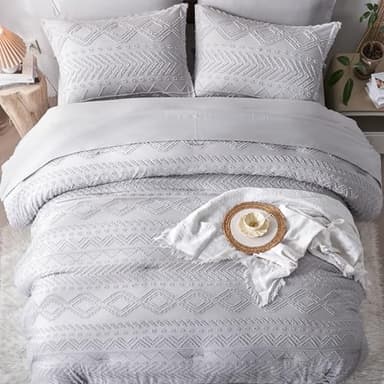 akkialla Boho Full Size 7 Piece Bedding Set, Light Grey, Microfiber Comforter Set with Sheets, Pillowcases and Shams for All Seasons - Image 3