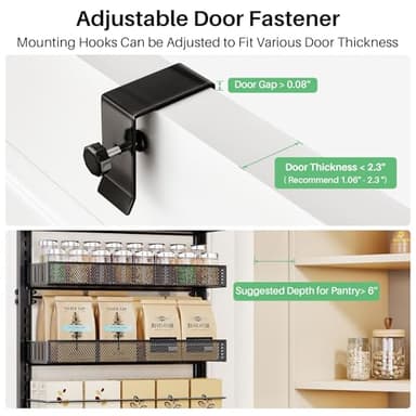 Over the Door Pantry Organizer - 8 Tier Adjustable Pantry Door Spice Organizer, Large Capacity Hanging Door Spice Rack for Kitchen Pantry Organizers and Storage (Black, 17"W x 6"D x 69"H) - Image 2