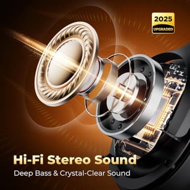 Active Noise Cancelling Headphones, Upgraded Wireless Bluetooth Headphones Over Ear with ENC Mic, HiFi Stereo Deep Bass, Noise Canceling Headphones Lightweight, BT 5.4, for Travel/Office/Home, Black - Image 4