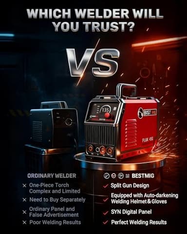 BESTMIG 135A MIG Welder - 3-in-1 Flux Core Welder, MIG/Lift TIG/Stick Welding Machine - Portable IGBT Inverter - 110V with Welder Helmet and Gloves (Red Black, MIG 135A Welder) - Image 5