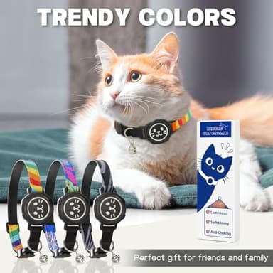 Supet Airtag Cat Collar with Soft Padding, Breakaway Cat Tracker Collar with Air Tag Holder, Luminous Cat Collar Airtag Holder, Rainbow, 7"-9" - Image 8