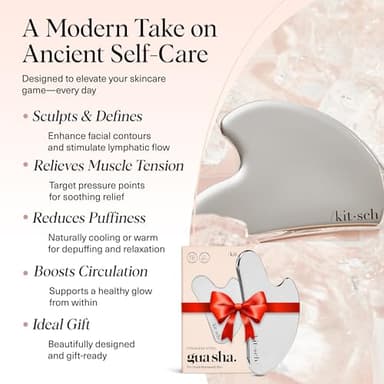 Kitsch Stainless Steel Gua Sha Facial Tools - Guasha Tool for Face, Face Sculpting Tool, Jawline Shaper, Double Chin Reducer, Body Gua Sha Tools, Lymphatic Drainage Massager, Facial Skin Care - Silver - Image 3