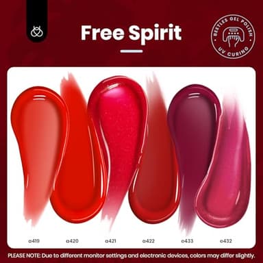 Beetles Red Gel Nail Polish Set-15ML 6 Colors Shimmer Bloody Red Burgundy Gel Polish Kit Soak Off UV Full Size Winter Nail Art Salon Design DIY Chirstmas Gift for Women Colorful Bottle - Image 5
