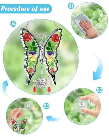 KY&BOSAM Gifts for Mom Suncatcher Butterfly God Bless My Mother-in-Law Gifts Mothers Day Stained Glass Sun Catcher Hanging Wind Chime Ornament for Window Gift for Women Valentine`s Birthday Christmas - Image 2