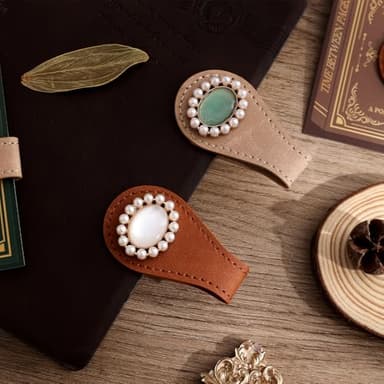 2PCS Vintage Magnetic Leather Bookmark, Leather Magnetic Bookmarks for Women, Magnetic PU Bookmarks Clip Book Accessories - Image 2