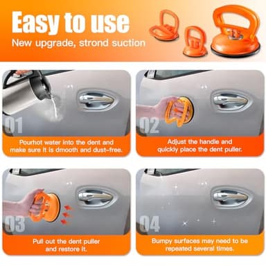 Dent Puller,Dent Removal Kit,3 Pack Car Dent Puller Kit Handle Lifter,Powerful Car Dent Remover,Dent Popper,Dent Fixer,Suction Cup Dent Puller and Paintless Dent Repair Kit for Car 3pcs (Orange) - Image 5