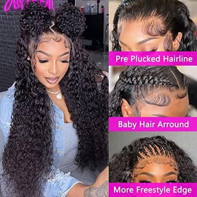 13x4 Lace Front Wigs Human Hair Pre Plucked 180 Density Brazilian Wet and Wavy Human Hair Wigs for Black Women Glueless Curly Lace Frontal Wig Natural Color (22 Inch) - Image 2