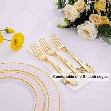 Liacere 200pcs Gold Plastic Forks - Heavyweight - 7.4 Inch Heavy Duty Forks - Gold Plastic Silverware Perfect For Parties & Weddings & Restaurants & New Year And Daily Using&Fall Decor - Image 3